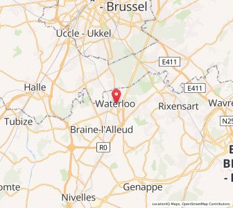 Map of Waterloo, Wallonia