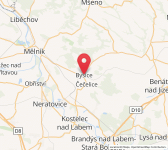 Map of Byšice, Central Bohemia