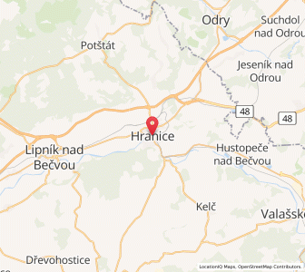Map of Hranice na Moravě, Olomoucký