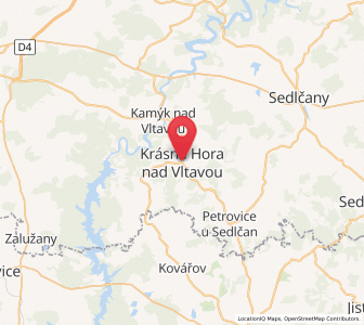 Map of Krásná Hora nad Vltavou, Central Bohemia