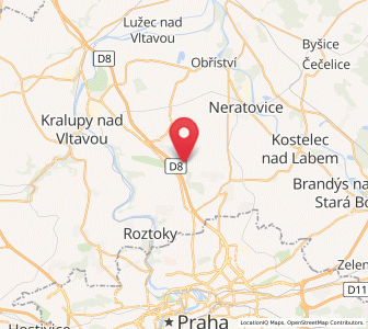 Map of Panenské Břežany, Central Bohemia
