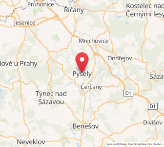 Map of Pyšely, Central Bohemia