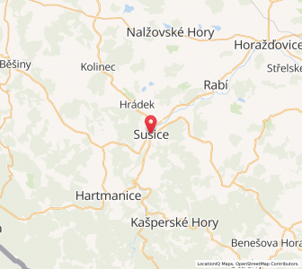 Map of Sušice, Plzeň Region