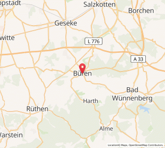 Map of Büren, North Rhine-Westphalia