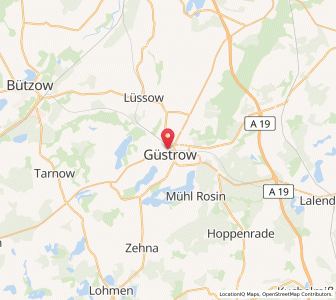 Map of Güstrow, Mecklenburg-Vorpommern