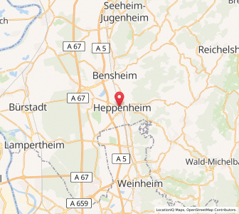 Map of Heppenheim (Bergstraße), Hesse