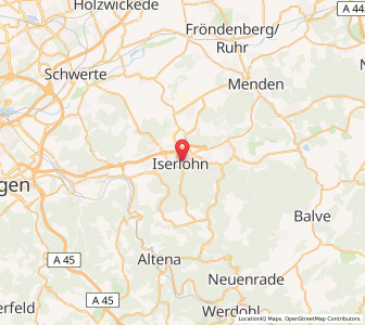 Map of Iserlohn, North Rhine-Westphalia