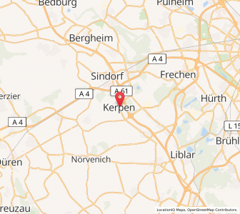 Map of Kerpen, North Rhine-Westphalia