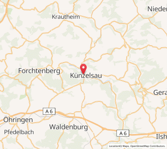 Map of Künzelsau, Baden-Wurttemberg