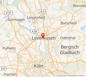 Map of Leverkusen, North Rhine-Westphalia