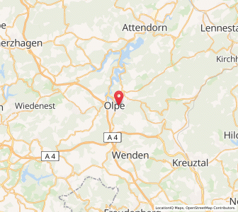 Map of Olpe, North Rhine-Westphalia