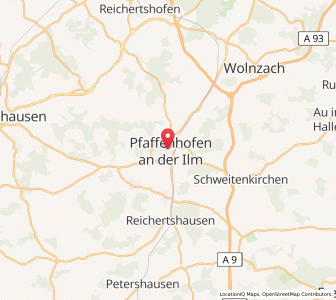 Map of Pfaffenhofen an der Ilm, Bavaria
