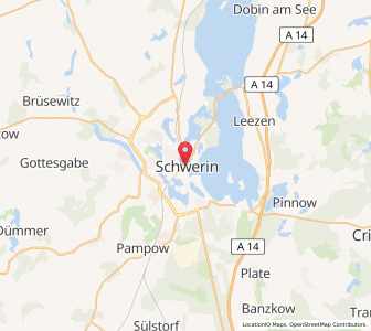 Map of Schwerin, Mecklenburg-Vorpommern