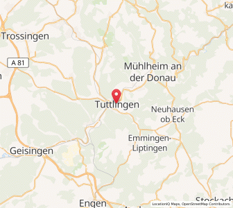 Map of Tuttlingen, Baden-Wurttemberg