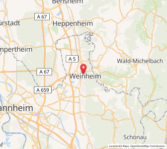 Map of Weinheim, Baden-Wurttemberg