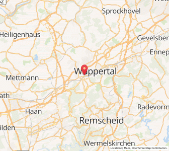 Map of Wuppertal, North Rhine-Westphalia