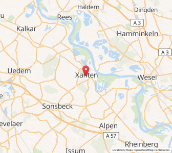 Map of Xanten, North Rhine-Westphalia
