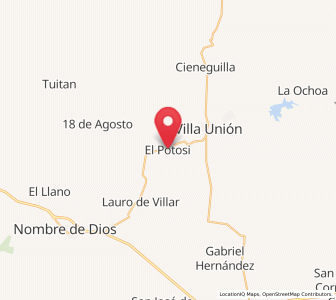 Map of El Potosí, Durango