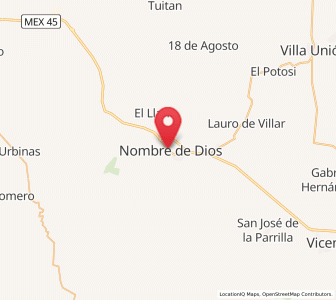 Map of Nombre de Dios, Durango