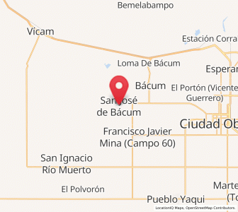 Map of San José de Bacum, Sonora