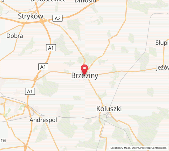 Map of Brzeziny, Łódź Voivodeship