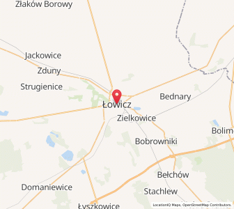 Map of Łowicz, Łódź Voivodeship