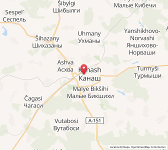 Map of Kanasch, Chuvashia