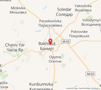 Map of Bachmut, Donetsk