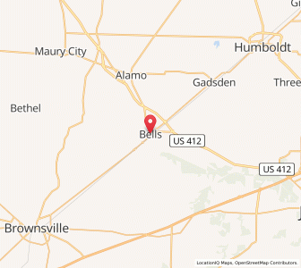 Map of Bells, Tennessee